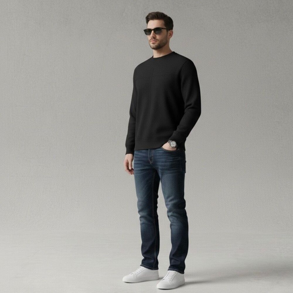 Adriano Goldschmied AG Men’s Black Ribbed Sweatshirt Size M Luxury Knit New